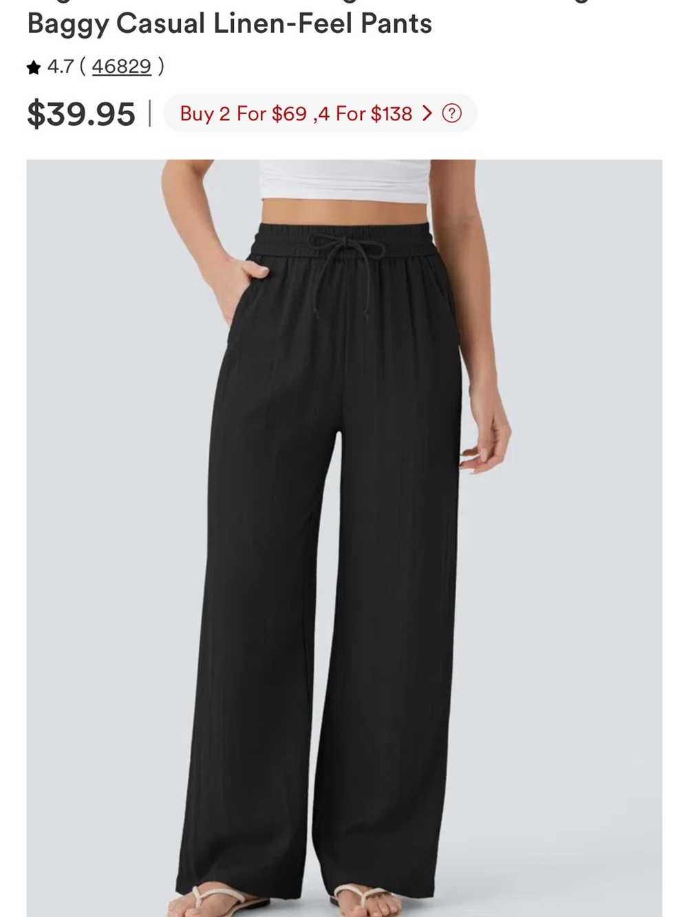 High Waisted Drawstring Pocket Wide Leg
Baggy Casual Linen-Feel Pants